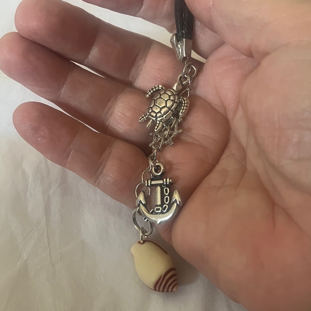 Handmade Nautical Charm Bookmark with Turtle Anchor Shell Ship Wheel Shark Tooth